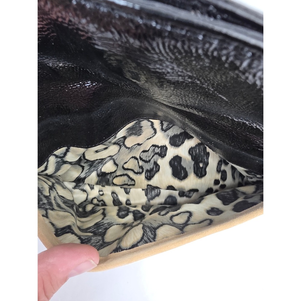 Longchamp Paris Black Patent Leather Shoulder Bag Leopard Print Made in France - Picture 5 of 11